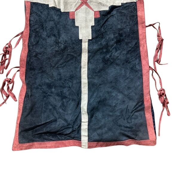 Vtg Shayne Blue Grey Red Suede Smock Hippie Boho Tie Sides Sz 7/8 - Picture 2 of 12
